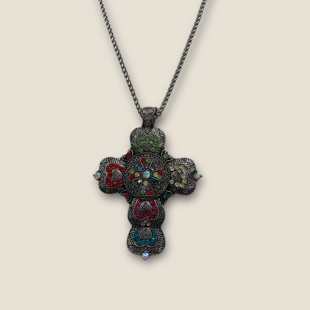 Vintage-Style Rhinestone Cross Necklace With Adjustable 16-18 Inch Chain
